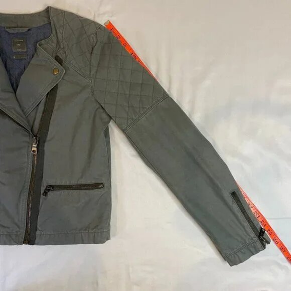 Gap Quilted Moto Flight Cropped Jacket Green Gray Zipper Details Size 8 - Picture 11 of 14